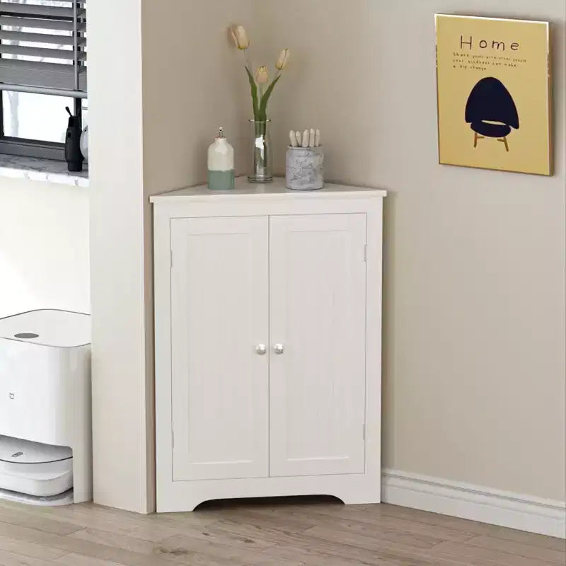 Meuble d'angle de salle de bain autoportant Jessamine GDFStudio avec étagère réglable