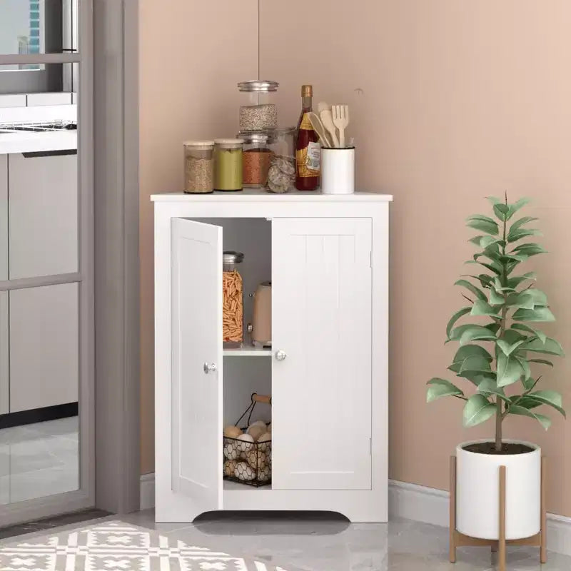 Meuble d'angle de salle de bain autoportant Jessamine GDFStudio avec étagère réglable