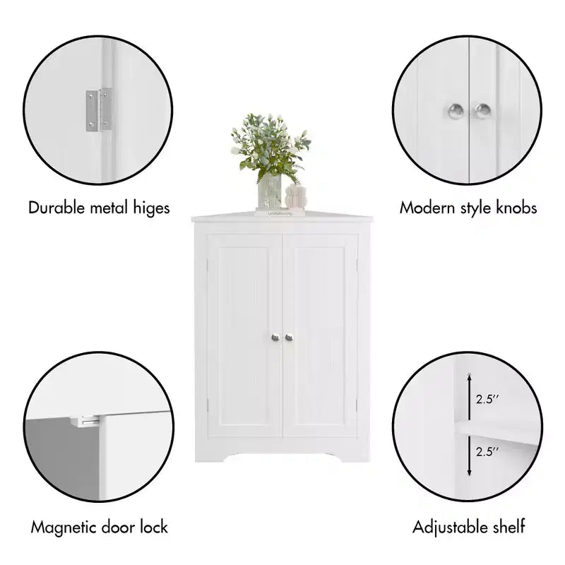Meuble d'angle de salle de bain autoportant Jessamine GDFStudio avec étagère réglable