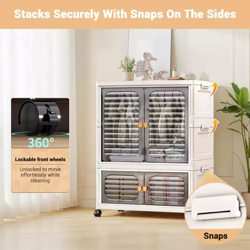 GustoWave Armoire pour animaux de compagnie, Meuble de rangement empilable, Armoire à vêtements, Organisateurs de placard et conteneurs de rangement avec portes, roulettes et tringles de suspension