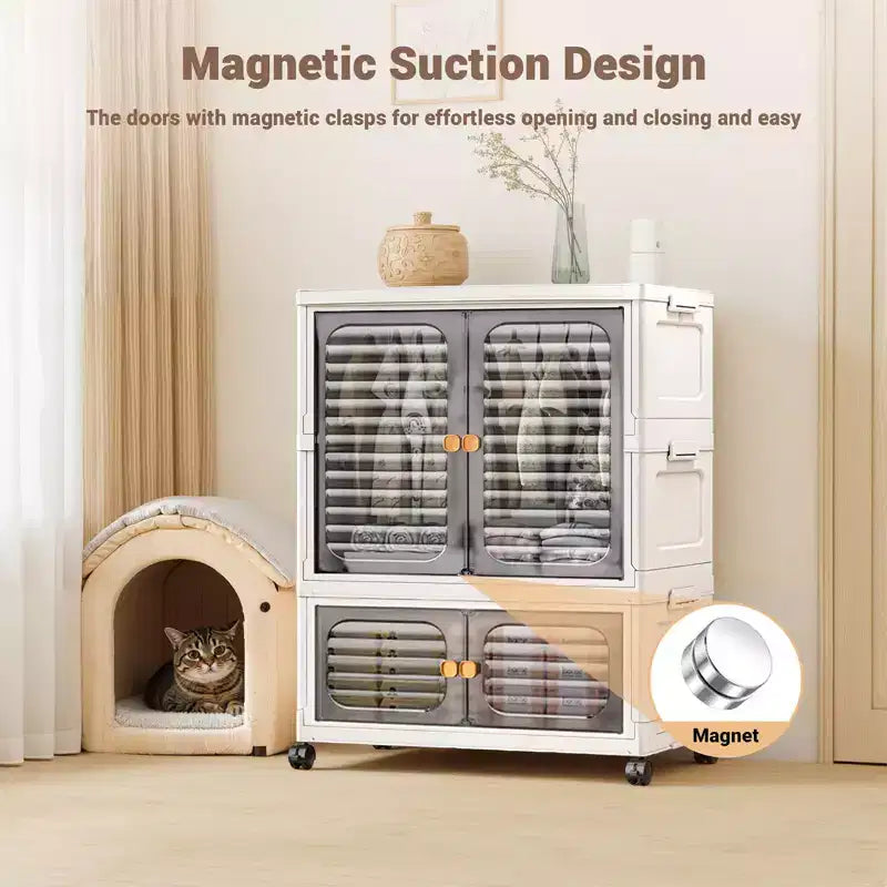 GustoWave Armoire pour animaux de compagnie, Meuble de rangement empilable, Armoire à vêtements, Organisateurs de placard et conteneurs de rangement avec portes, roulettes et tringles de suspension