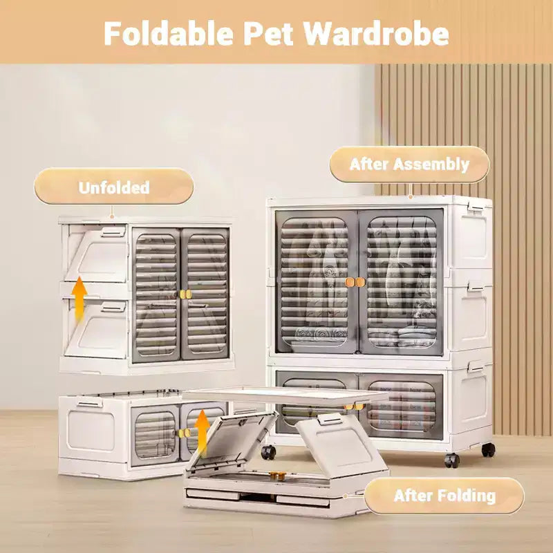 GustoWave Armoire pour animaux de compagnie, Meuble de rangement empilable, Armoire à vêtements, Organisateurs de placard et conteneurs de rangement avec portes, roulettes et tringles de suspension