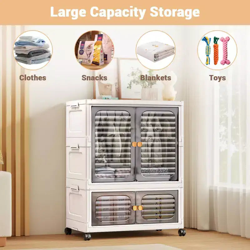 GustoWave Armoire pour animaux de compagnie, Meuble de rangement empilable, Armoire à vêtements, Organisateurs de placard et conteneurs de rangement avec portes, roulettes et tringles de suspension