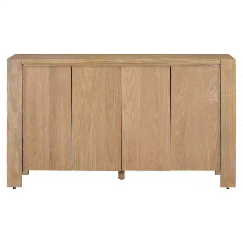 Hostack Meuble de rangement buffet 4 portes en bois rétro avec finition vieillie et étagères réglables pour salle à manger et salon, naturel