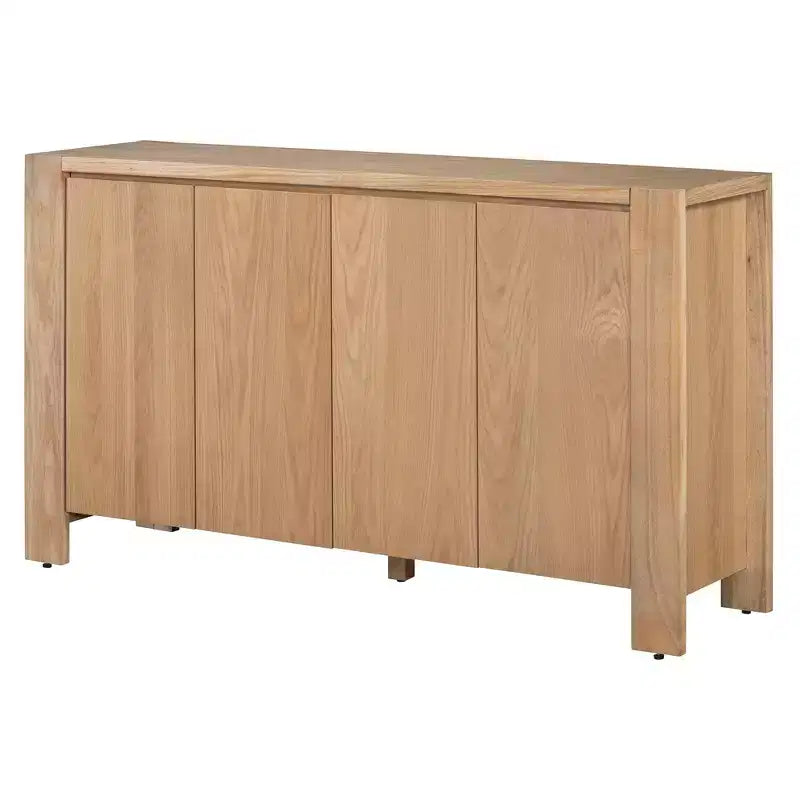 Hostack Meuble de rangement buffet 4 portes en bois rétro avec finition vieillie et étagères réglables pour salle à manger et salon, naturel