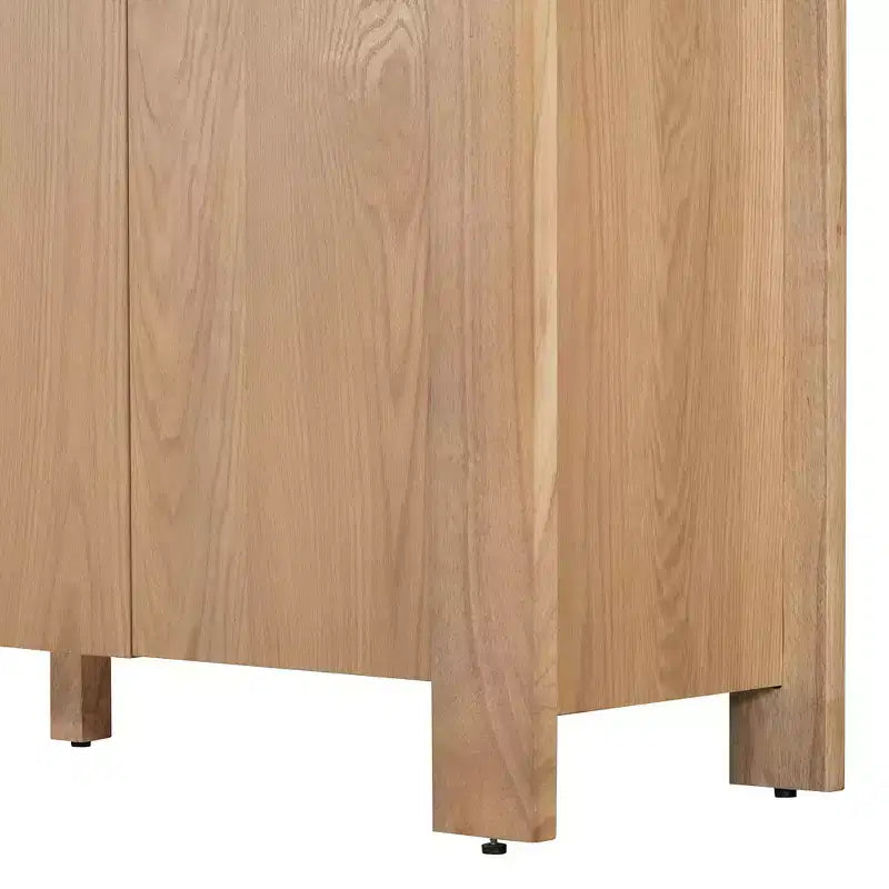 Hostack Meuble de rangement buffet 4 portes en bois rétro avec finition vieillie et étagères réglables pour salle à manger et salon, naturel