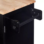 Îlot de cuisine roulant avec rangement, chariot de cuisine avec plateau en bois d'hévéa, 3 tiroirs, 2 étagères coulissantes et étagère interne, support à épices et support à torchons.
