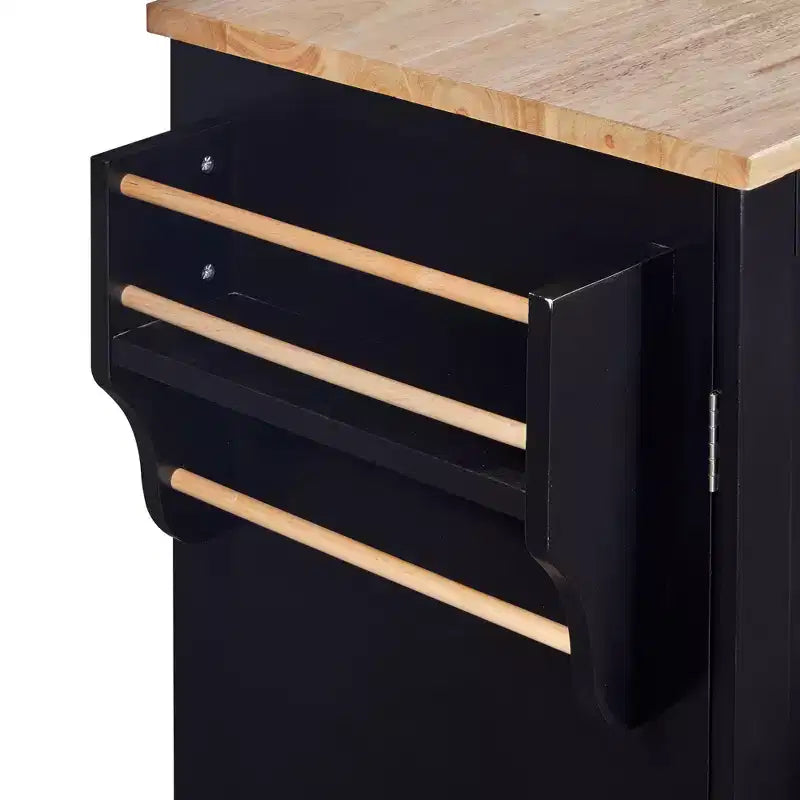 Îlot de cuisine roulant avec rangement, chariot de cuisine avec plateau en bois d'hévéa, 3 tiroirs, 2 étagères coulissantes et étagère interne, support à épices et support à torchons.
