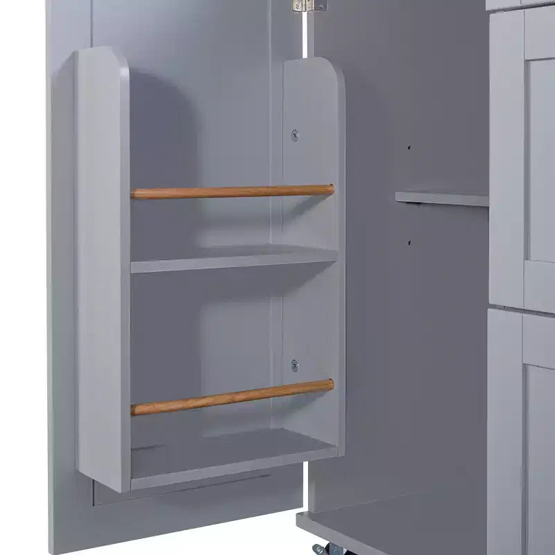 Îlot de cuisine roulant avec rangement, chariot de cuisine avec plateau en bois d'hévéa, 3 tiroirs, 2 étagères coulissantes et étagère interne, support à épices et support à torchons.