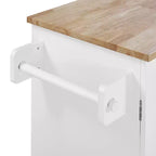 Îlot de cuisine roulant avec rangement, chariot de cuisine avec plateau en bois d'hévéa, 3 tiroirs, 2 étagères coulissantes et étagère interne, support à épices et support à torchons.