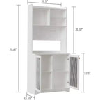 71 Meuble de rangement de garde-manger, unité de rangement haute et autoportante à 6 niveaux avec panneau perforé, 2 armoires, étagères ouvertes, portes vitrées, pour bureau à domicile