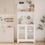 71 Meuble de rangement de garde-manger, unité de rangement haute et autoportante à 6 niveaux avec panneau perforé, 2 armoires, étagères ouvertes, portes vitrées, pour bureau à domicile