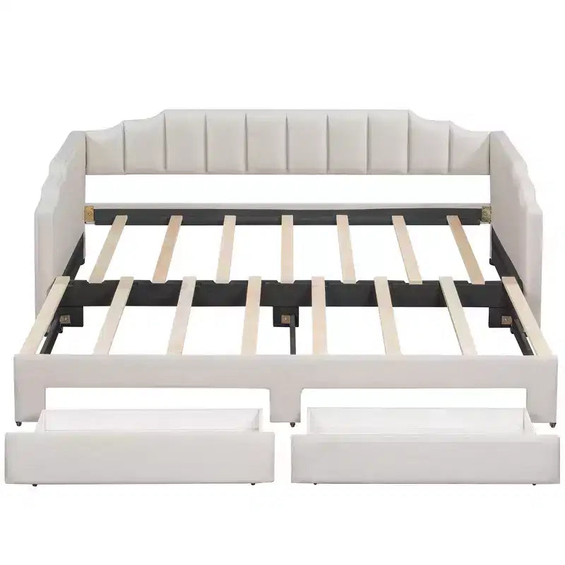 Lit de repos rembourré Whisen Twin XL avec 2 tiroirs de rangement, extensible en lit King
