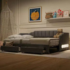 Lit de repos rembourré Whisen Twin XL avec 2 tiroirs de rangement, extensible en lit King