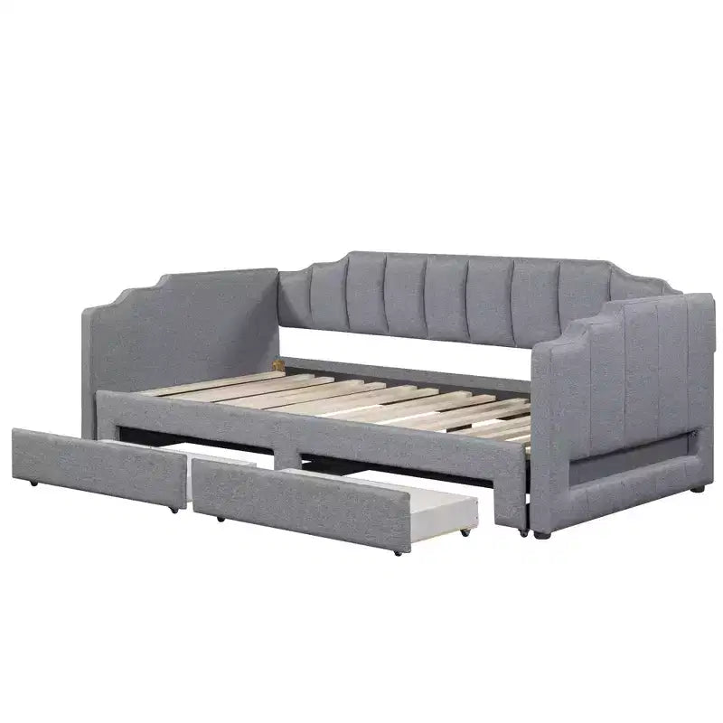 Lit de repos rembourré Whisen Twin XL avec 2 tiroirs de rangement, extensible en lit King