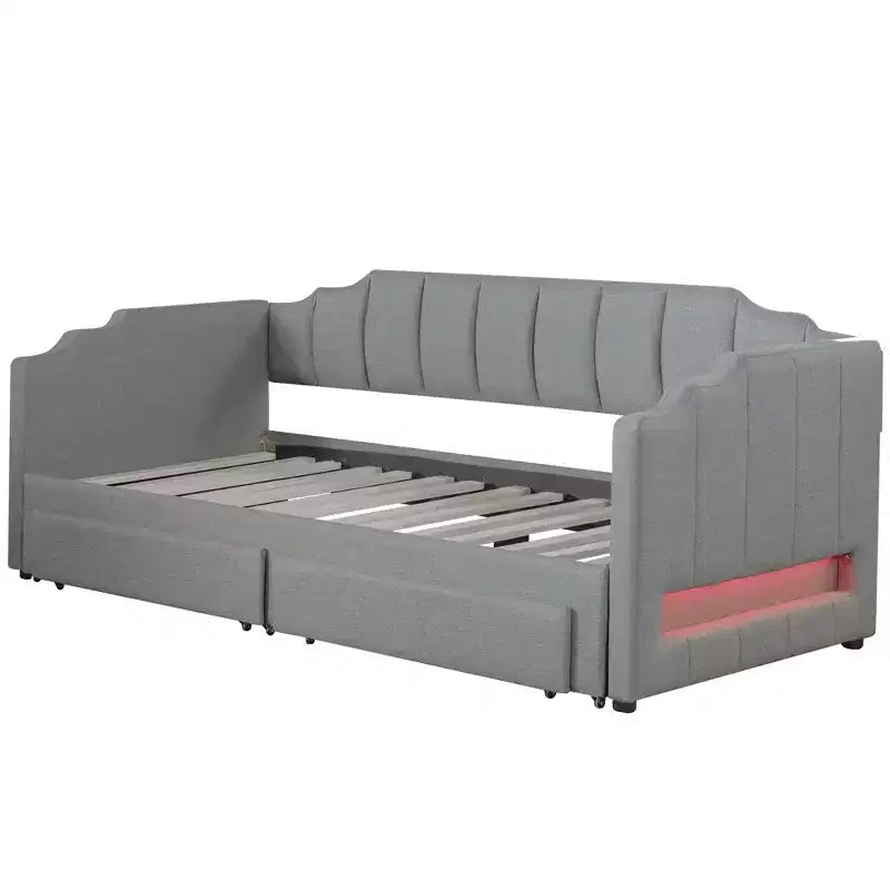 Lit de repos rembourré Whisen Twin XL avec 2 tiroirs de rangement, extensible en lit King