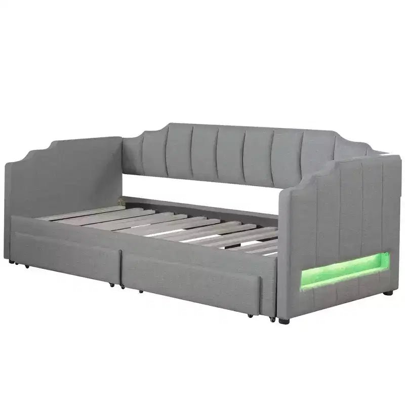 Lit de repos rembourré Whisen Twin XL avec 2 tiroirs de rangement, extensible en lit King