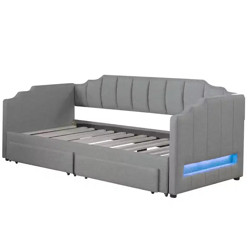 Lit de repos rembourré Whisen Twin XL avec 2 tiroirs de rangement, extensible en lit King