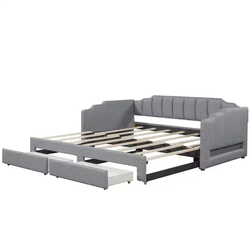 Lit de repos rembourré Whisen Twin XL avec 2 tiroirs de rangement, extensible en lit King