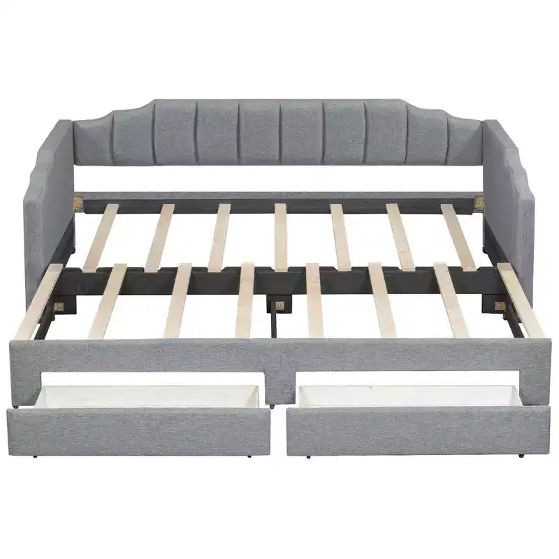 Lit de repos rembourré Whisen Twin XL avec 2 tiroirs de rangement, extensible en lit King