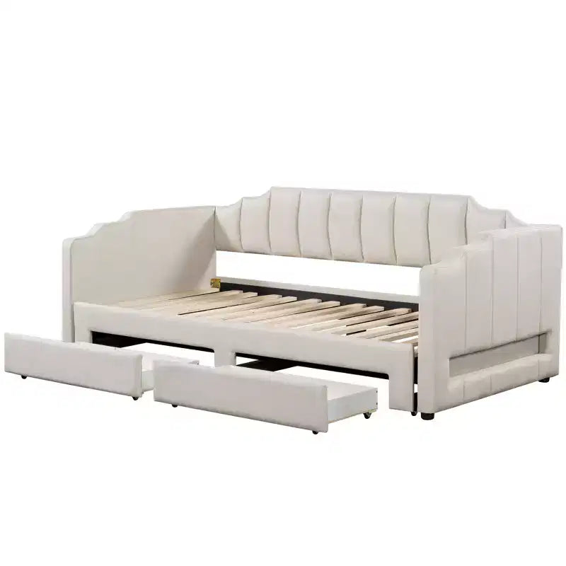 Lit de repos rembourré Whisen Twin XL avec 2 tiroirs de rangement, extensible en lit King