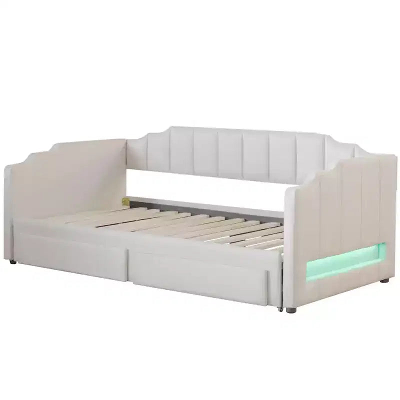 Lit de repos rembourré Whisen Twin XL avec 2 tiroirs de rangement, extensible en lit King