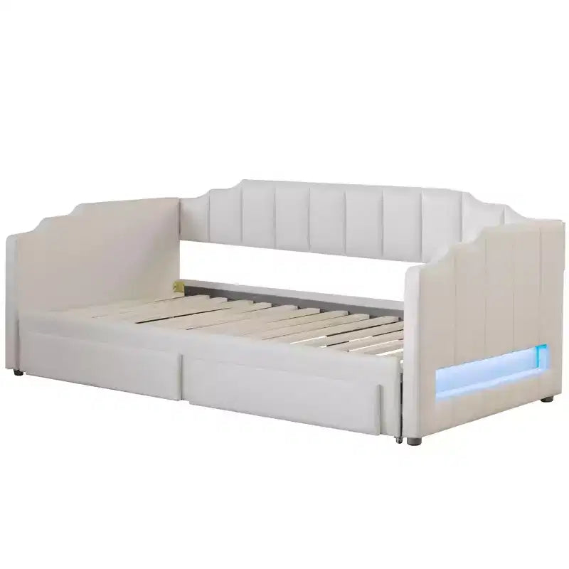 Lit de repos rembourré Whisen Twin XL avec 2 tiroirs de rangement, extensible en lit King