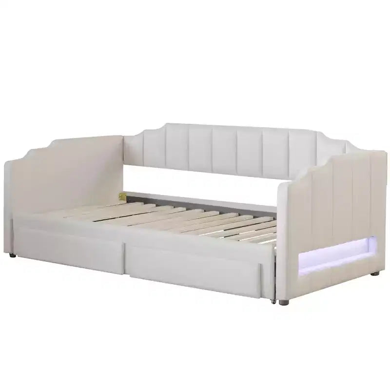 Lit de repos rembourré Whisen Twin XL avec 2 tiroirs de rangement, extensible en lit King
