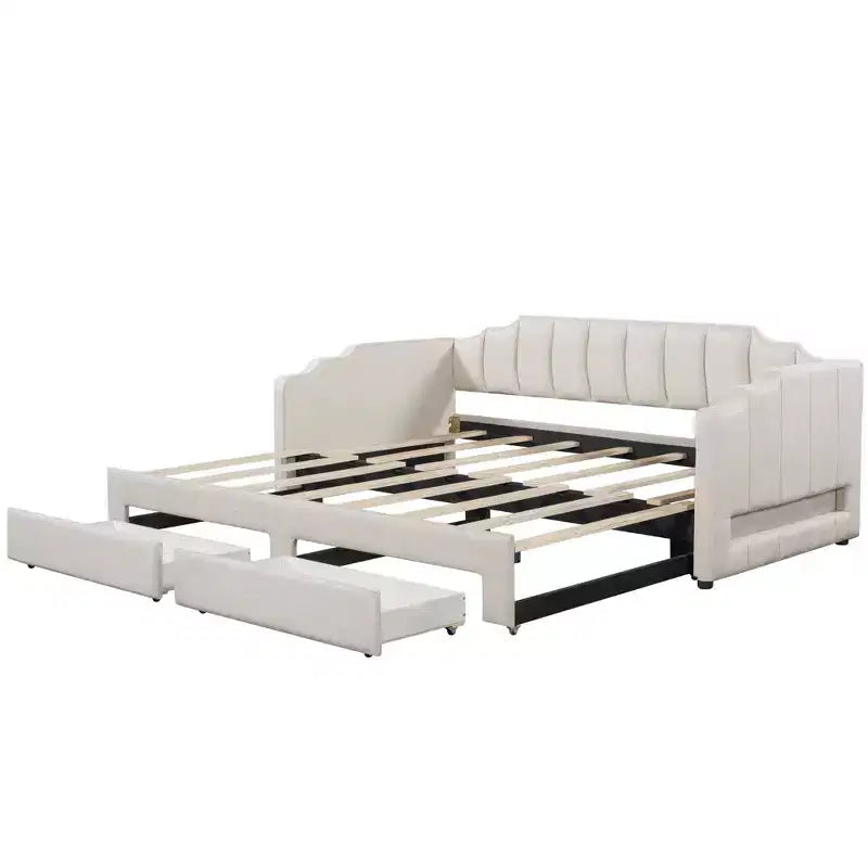 Lit de repos rembourré Whisen Twin XL avec 2 tiroirs de rangement, extensible en lit King
