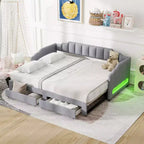 Lit de repos rembourré Whisen Twin XL avec 2 tiroirs de rangement, extensible en lit King