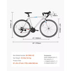 Vélo de route VEVOR, roues 700C, vélo de course, transmission SHIMANO 21 vitesses, vélo de route urbain avec cadre en acier au carbone, blanc