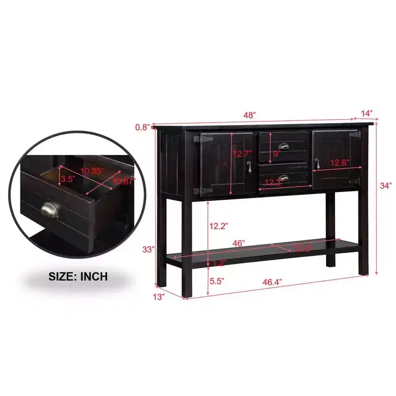 Hostack Table console à buffet en bois massif de 122 cm avec 2 tiroirs, des armoires et une étagère inférieure pour salon et salle à manger, Espresso