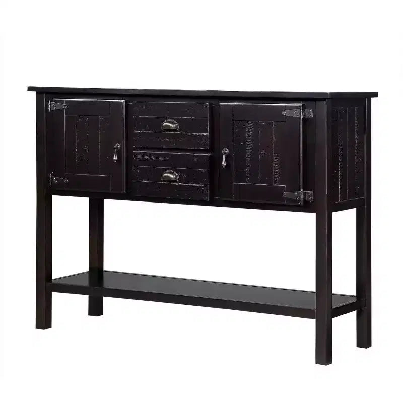 Hostack Table console à buffet en bois massif de 122 cm avec 2 tiroirs, des armoires et une étagère inférieure pour salon et salle à manger, Espresso