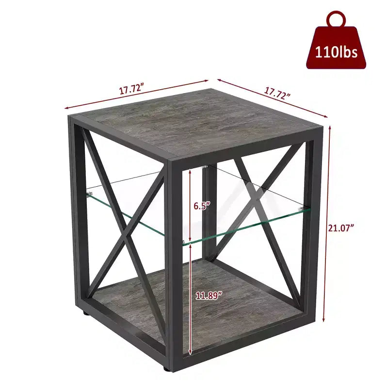Lot de 2 tables d'appoint modernes avec tiroir - Tables de chevet en MDF grain de bois rustique et plateau en verre trempé pour chambre et salon