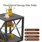Lot de 2 tables d'appoint modernes avec tiroir - Tables de chevet en MDF grain de bois rustique et plateau en verre trempé pour chambre et salon
