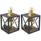 Lot de 2 tables d'appoint modernes avec tiroir - Tables de chevet en MDF grain de bois rustique et plateau en verre trempé pour chambre et salon