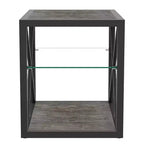Lot de 2 tables d'appoint modernes avec tiroir - Tables de chevet en MDF grain de bois rustique et plateau en verre trempé pour chambre et salon