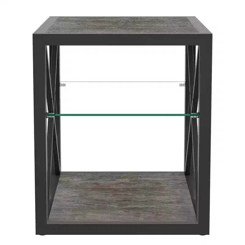 Lot de 2 tables d'appoint modernes avec tiroir - Tables de chevet en MDF grain de bois rustique et plateau en verre trempé pour chambre et salon