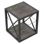 Lot de 2 tables d'appoint modernes avec tiroir - Tables de chevet en MDF grain de bois rustique et plateau en verre trempé pour chambre et salon