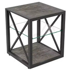 Lot de 2 tables d'appoint modernes avec tiroir - Tables de chevet en MDF grain de bois rustique et plateau en verre trempé pour chambre et salon