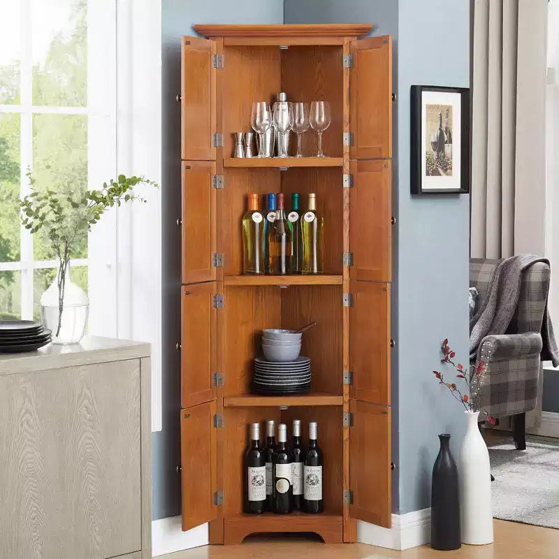 Okak Armoire d'angle de cuisine, meuble de rangement avec 8 portes et étagères, meuble haut pour salle de bain, salon, cuisine