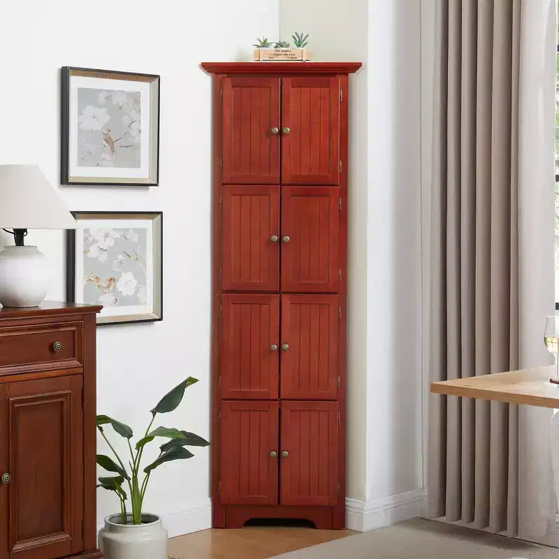 Okak Armoire d'angle de cuisine, meuble de rangement avec 8 portes et étagères, meuble haut pour salle de bain, salon, cuisine