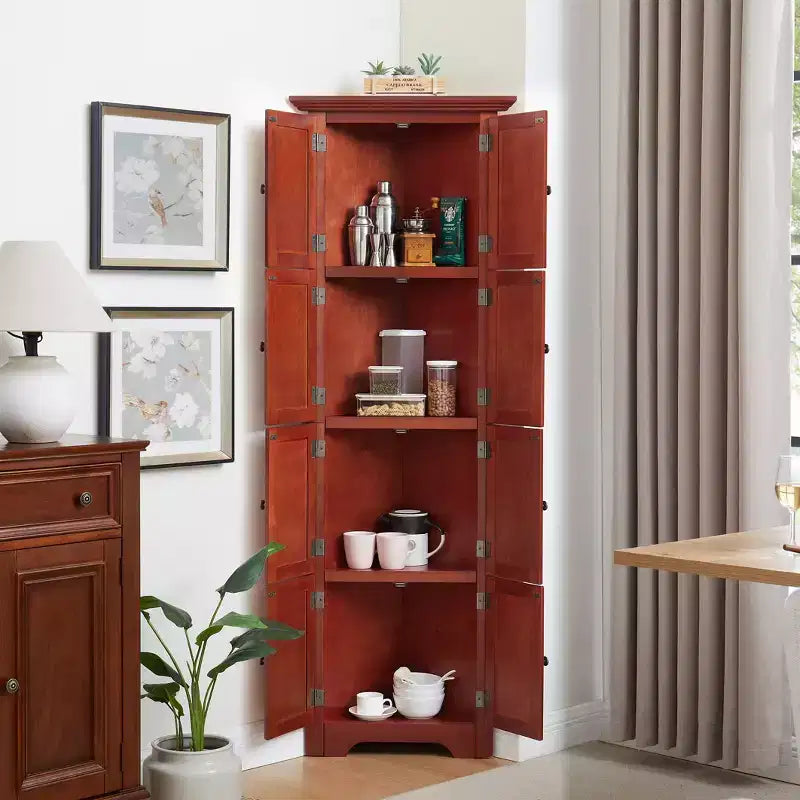 Okak Armoire d'angle de cuisine, meuble de rangement avec 8 portes et étagères, meuble haut pour salle de bain, salon, cuisine