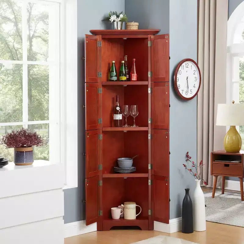 Okak Armoire d'angle de cuisine, meuble de rangement avec 8 portes et étagères, meuble haut pour salle de bain, salon, cuisine