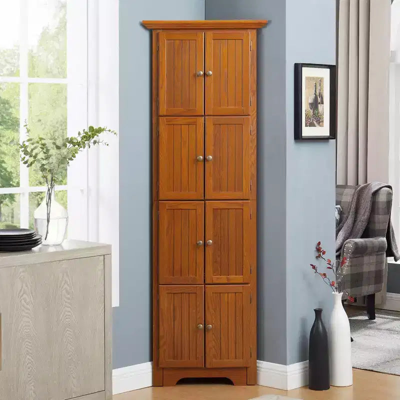 Okak Armoire d'angle de cuisine, meuble de rangement avec 8 portes et étagères, meuble haut pour salle de bain, salon, cuisine