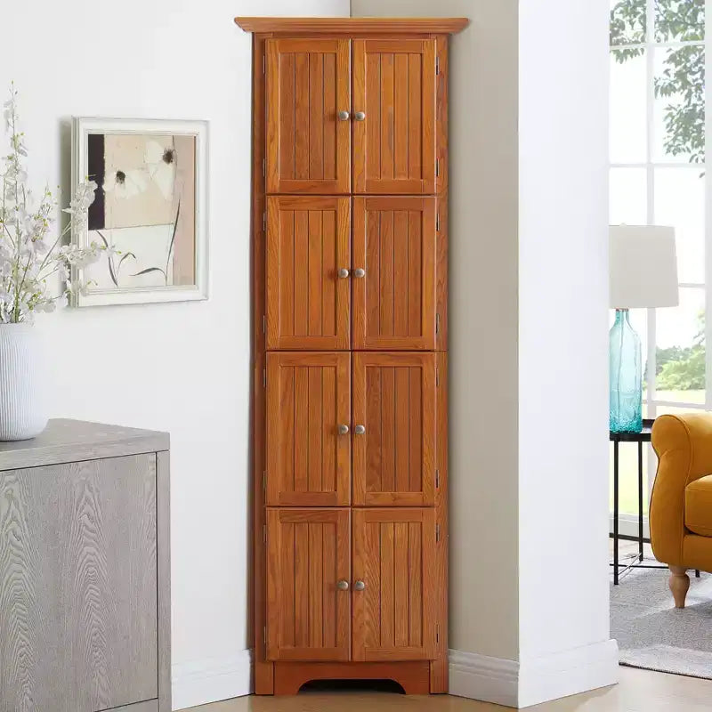 Okak Armoire d'angle de cuisine, meuble de rangement avec 8 portes et étagères, meuble haut pour salle de bain, salon, cuisine