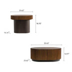CLIHOME Lot de 2 tables basses gigognes rondes faites à la main, bords ondulés chics, table basse centrale cannelée en bois, moderne et élégante