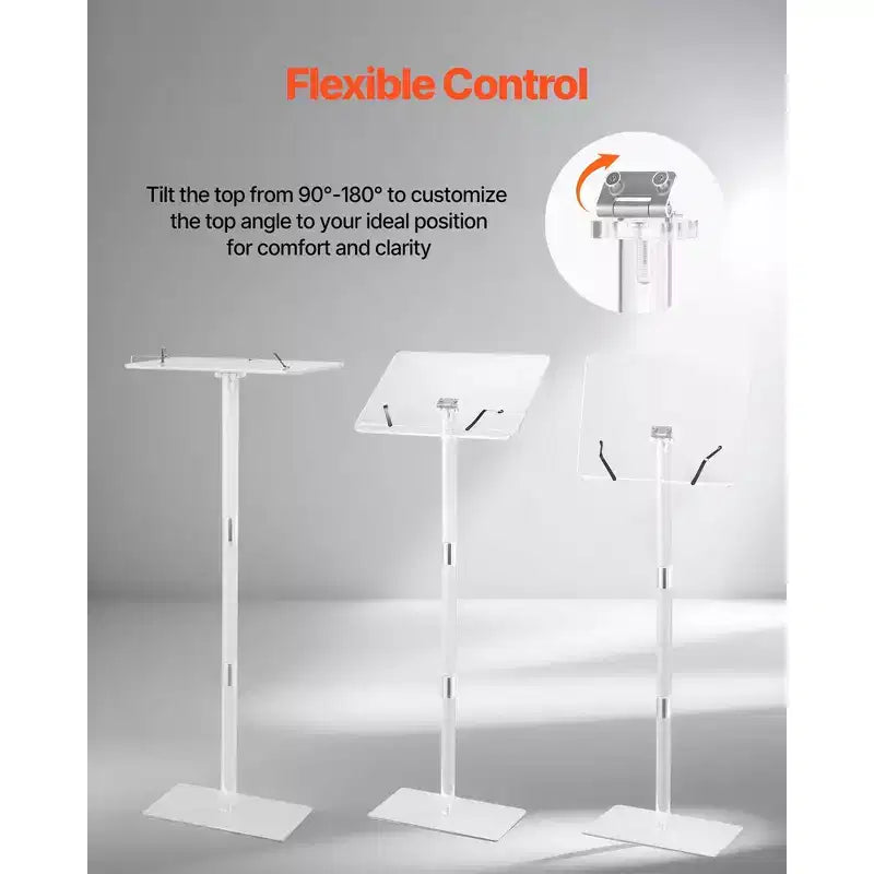 Pupitre VEVOR, lutrin en acrylique de 109 cm, support portable pour ordinateur portable avec large surface de lecture, serre-livres, angle réglable, transparent
