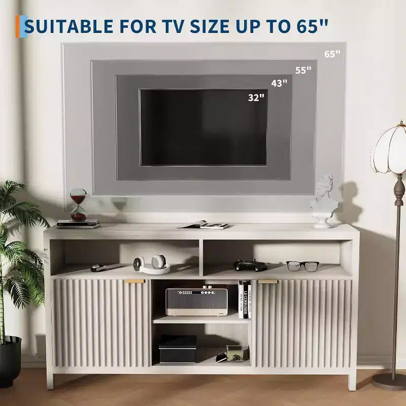 Meuble TV de ferme COZONY 59 pouces avec porte cannelée et étagères réglables, centre de divertissement pour téléviseurs 65 pouces