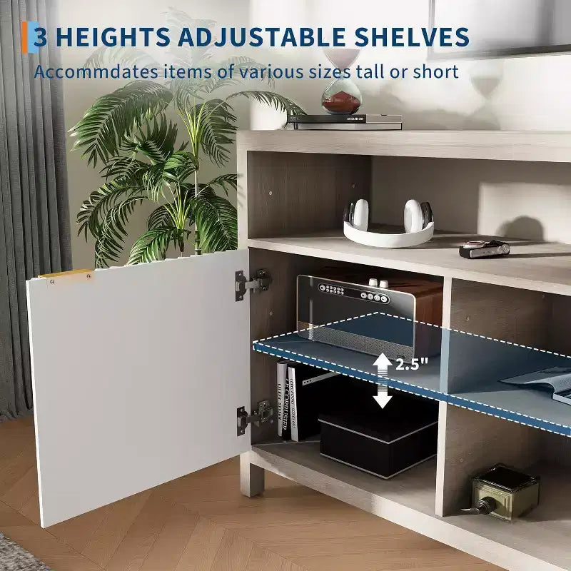 Meuble TV de ferme COZONY 59 pouces avec porte cannelée et étagères réglables, centre de divertissement pour téléviseurs 65 pouces